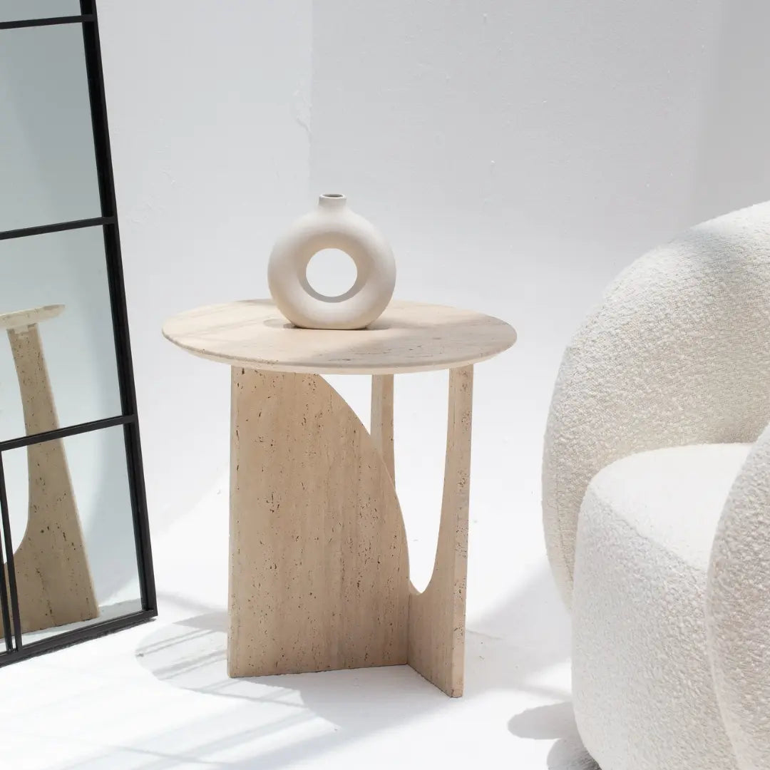 Table d'appoint ronde en travertin Onyra - Modernista Maroc