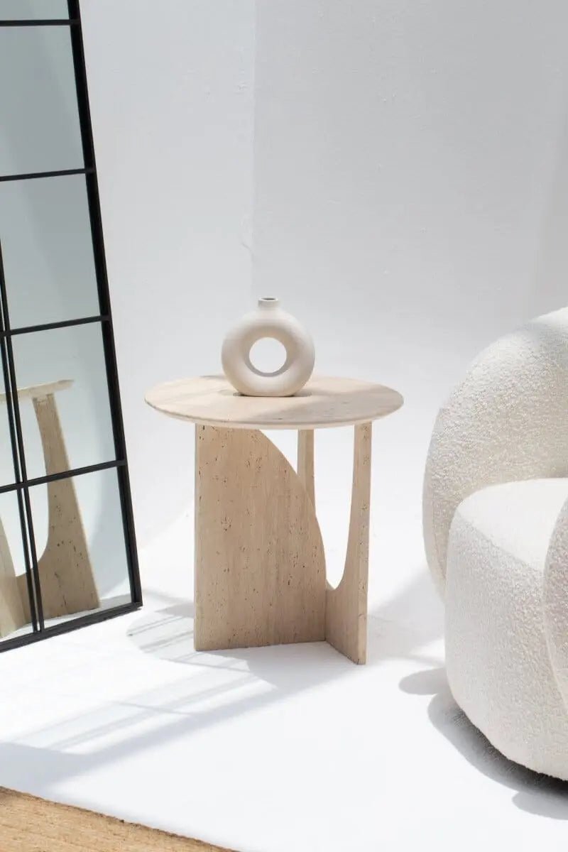 Table d'appoint ronde en travertin Onyra - Modernista Maroc