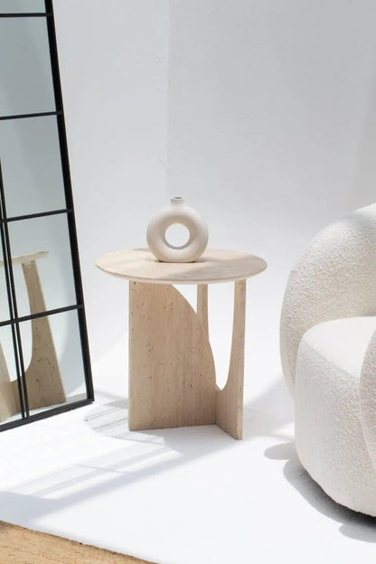 Table d'appoint ronde en travertin Onyra - Modernista Maroc