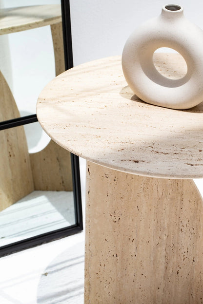 Table d'appoint ronde en travertin Onyra - Modernista Maroc