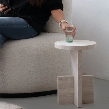 Table d'appoint en travertin Cristallin - Modernista Maroc