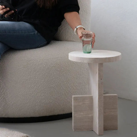 Table d'appoint en travertin Cristallin - Modernista Maroc