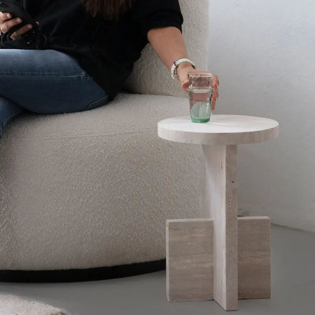 Table d'appoint en travertin Cristallin - Modernista Maroc