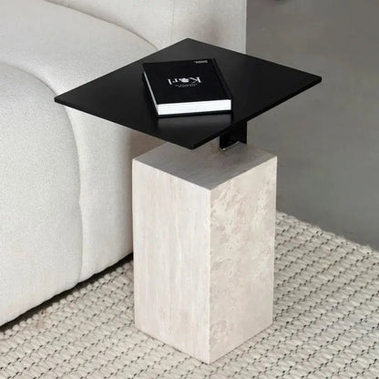 Table d’appoint travertin & métal – modèle Néro - Modernista Maroc