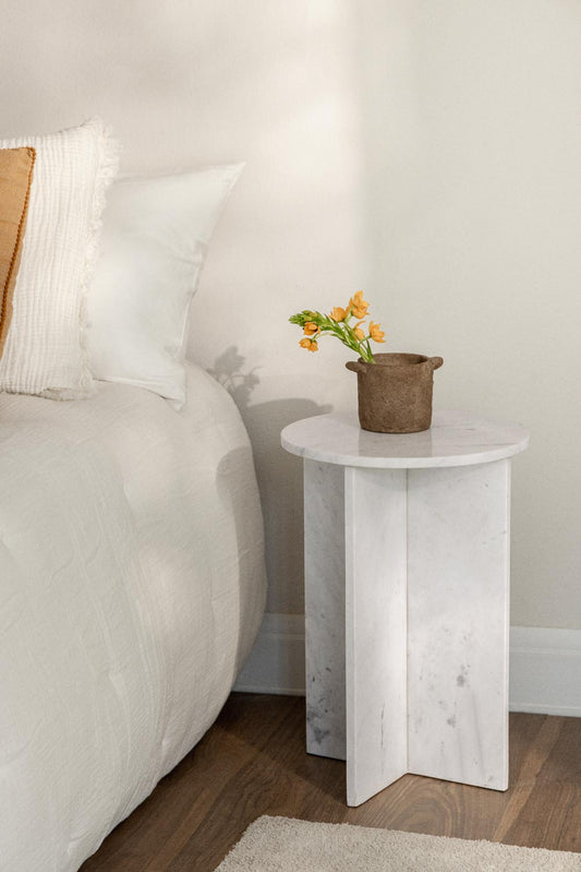 Tables de chevet ronde Ø35 cm en marbre Blanc (Lot de 2 tables)