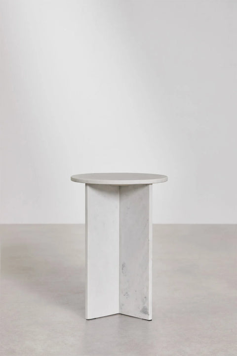 Tables de chevet ronde Ø35 cm en marbre Blanc (Lot de 2 tables)