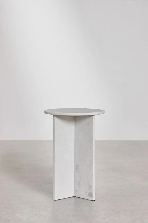 Tables de chevet ronde Ø35 cm en marbre Blanc (Lot de 2 tables)
