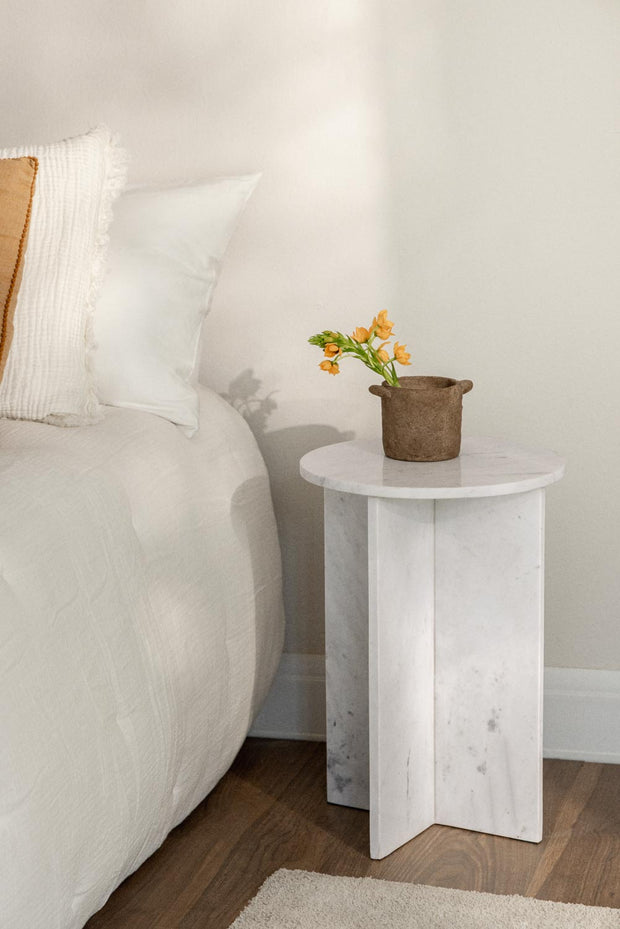 Tables de chevet ronde Ø35 cm en marbre Blanc (Lot de 2 tables)