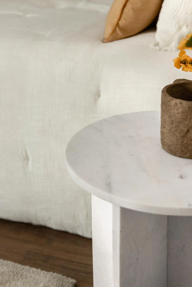 Tables de chevet ronde Ø35 cm en marbre Blanc (Lot de 2 tables)