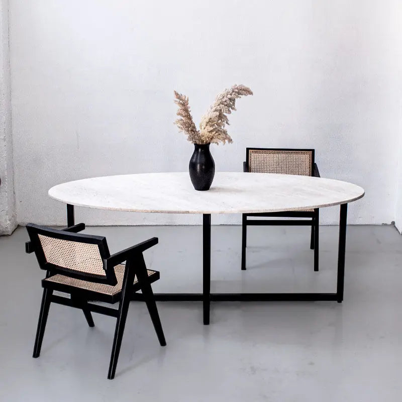 Table à manger ovale en travertin Luna - Modernista Maroc