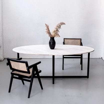 Table à manger ovale en travertin Luna - Modernista Maroc