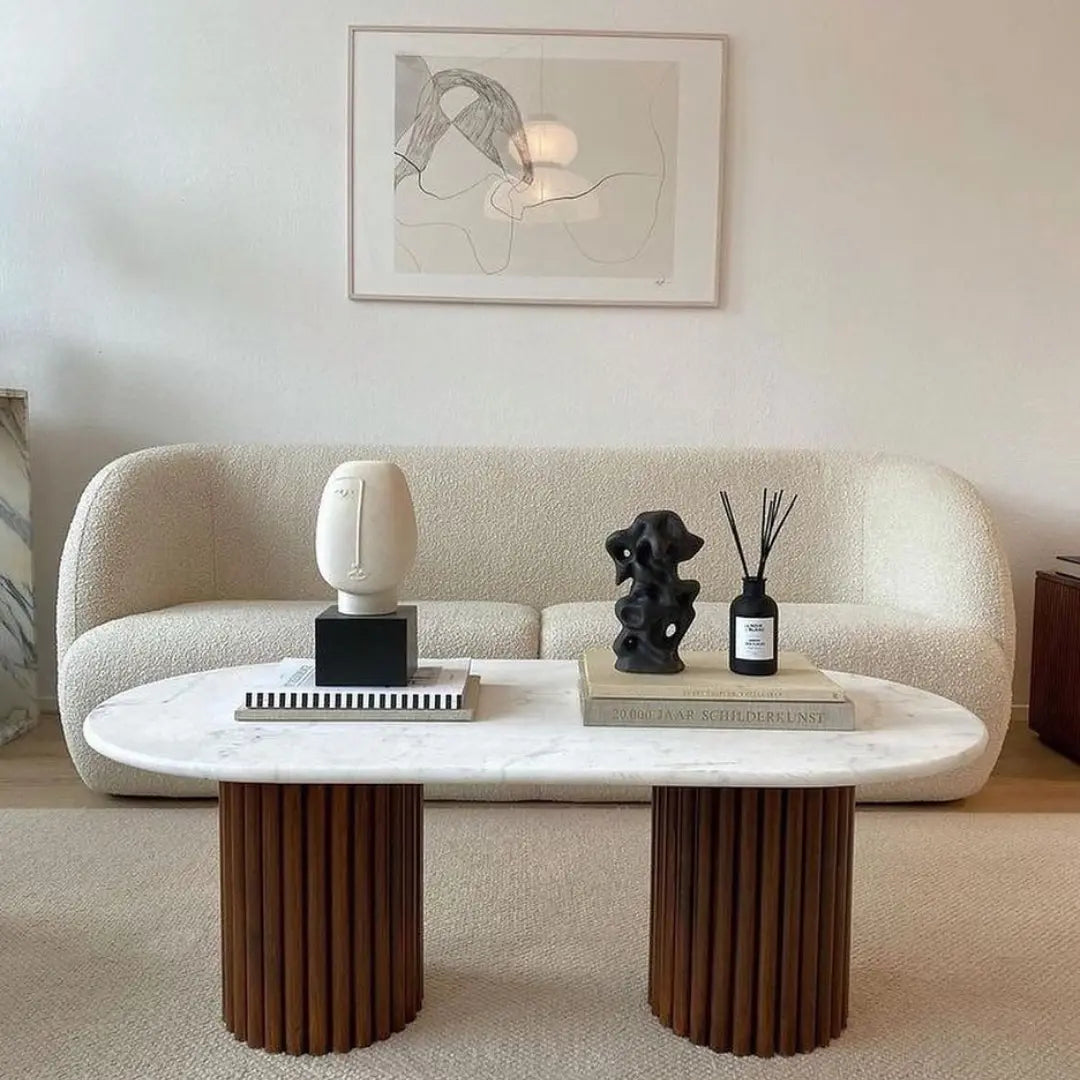 Table ovale en marbre blanc Luxus - Modernista Maroc