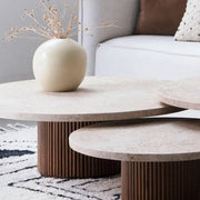 Table basse ronde en travertin - Modernista Maroc
