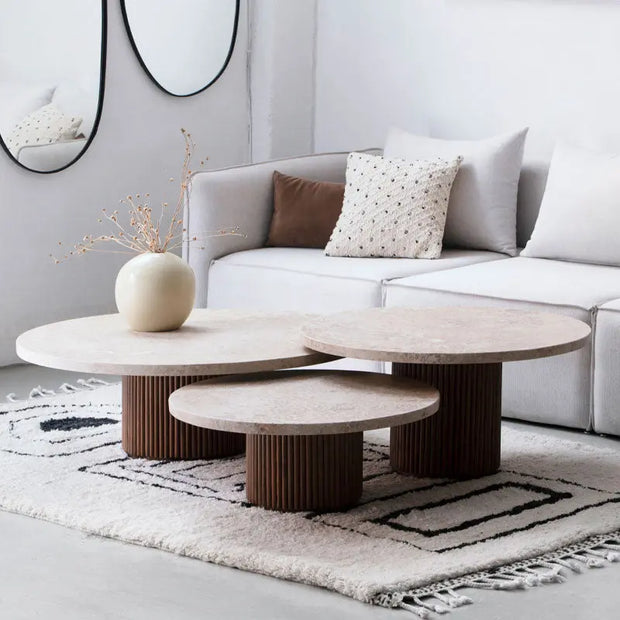 Table basse ronde en travertin - Modernista Maroc