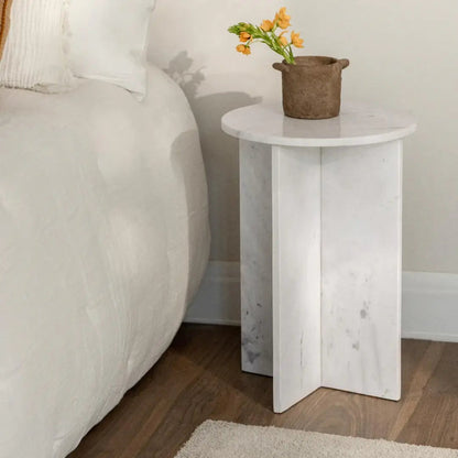 Tables de chevet ronde Ø35 cm en marbre Blanc (Lot de 2 tables) - Modernista Maroc