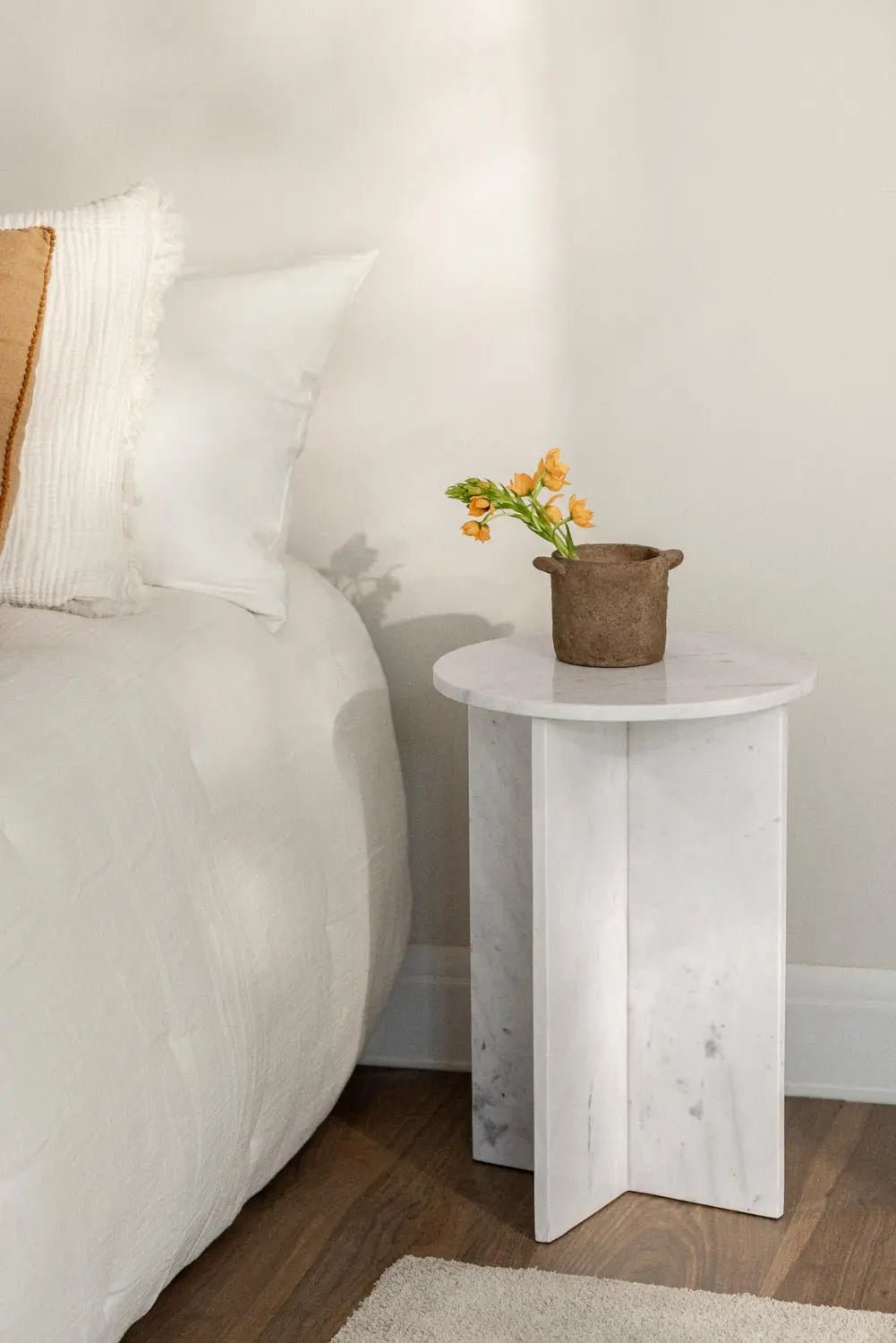 Tables de chevet ronde Ø35 cm en marbre Blanc (Lot de 2 tables) - Modernista Maroc