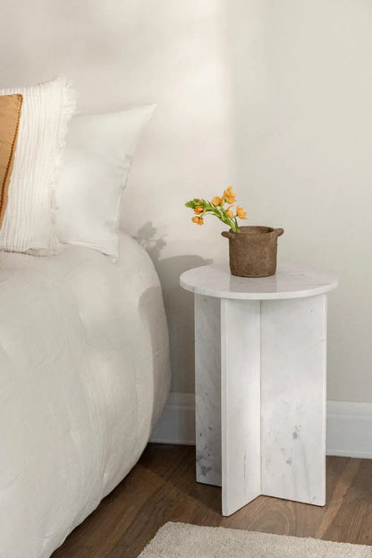 Tables de chevet ronde Ø35 cm en marbre Blanc (Lot de 2 tables) - Modernista Maroc