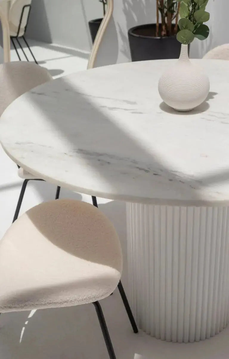 Table à manger Carthage en marbre Blanc (support en deux coloris) - Modernista Maroc