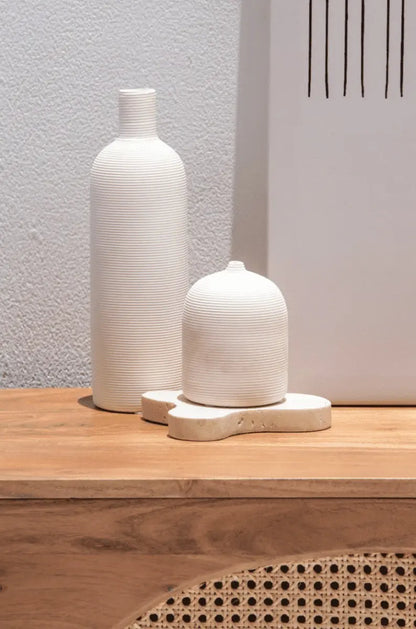 Plateau en Travertin Beige Irrégulier (2 Tailles) - Modernista Maroc