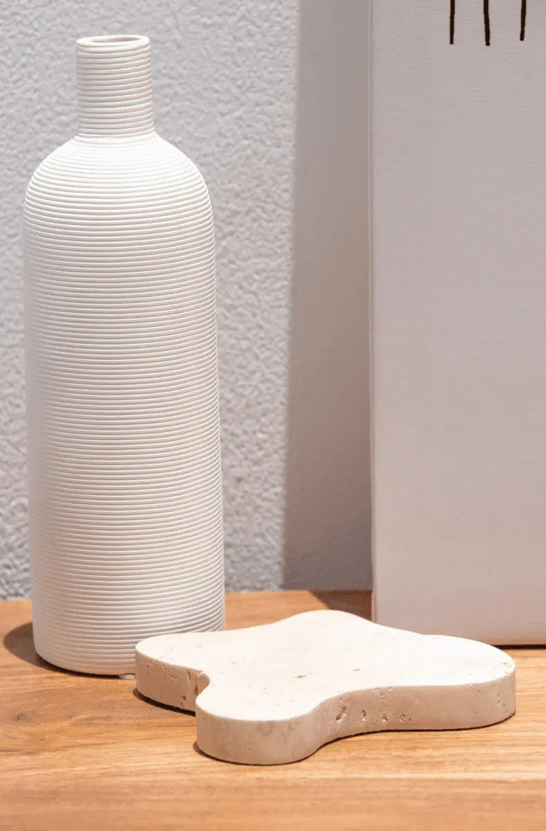 Plateau en Travertin Beige Irrégulier (2 Tailles) - Modernista Maroc