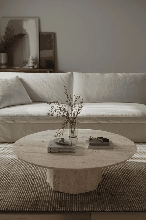 table basse ronde en travertin - Modernista Maroc