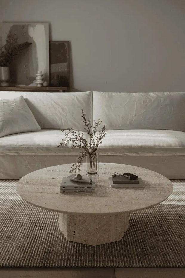 table basse ronde en travertin - Modernista Maroc