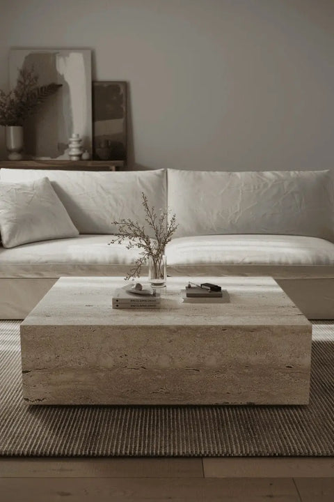 table basse cube en travertin - Modernista Maroc