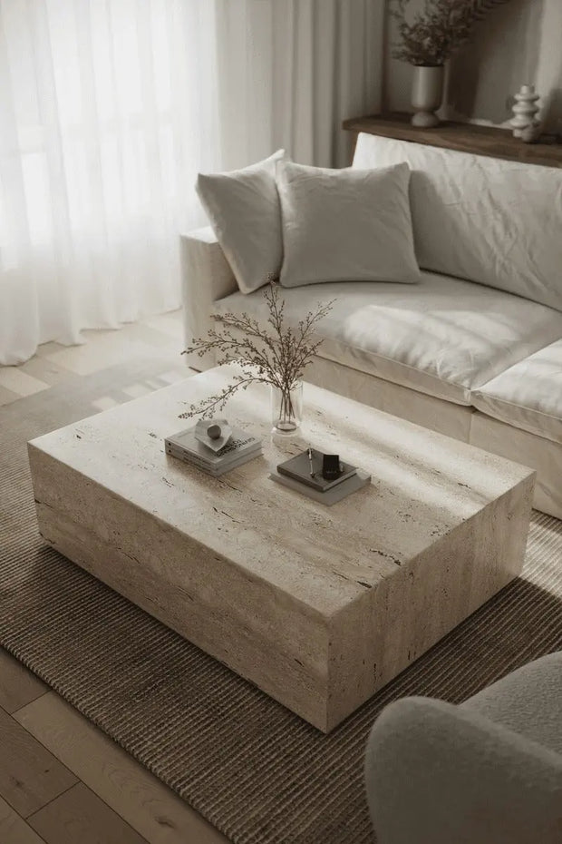 table basse cube en travertin - Modernista Maroc