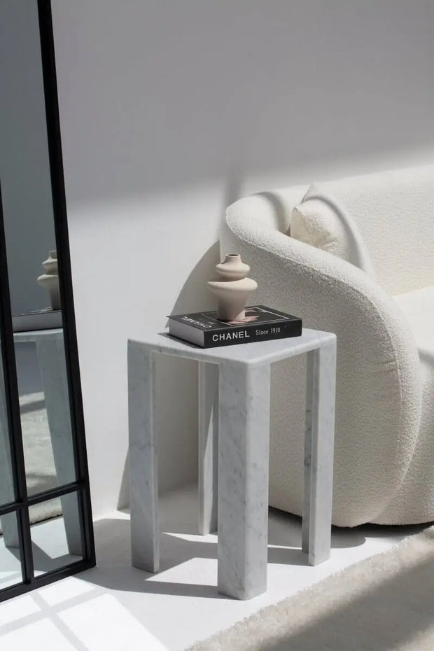 Table d'appoint en marbre Bianco Carrara C (2 tailles) - Modernista Maroc