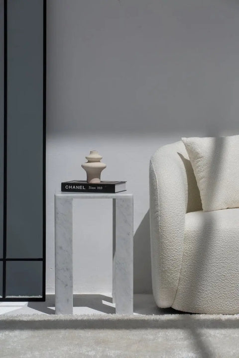 Table d'appoint en marbre Bianco Carrara C (2 tailles) - Modernista Maroc