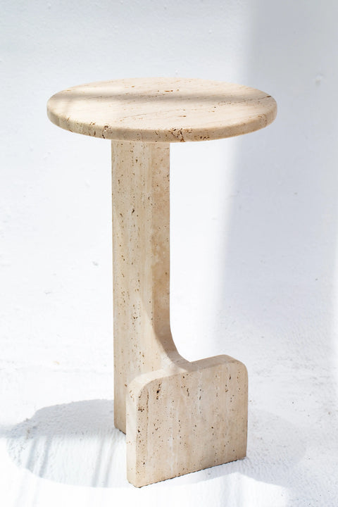 Table d'appoint ronde en travertin - Modernista Maroc