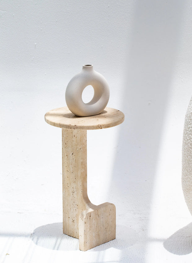 Table d'appoint ronde en travertin - Modernista Maroc