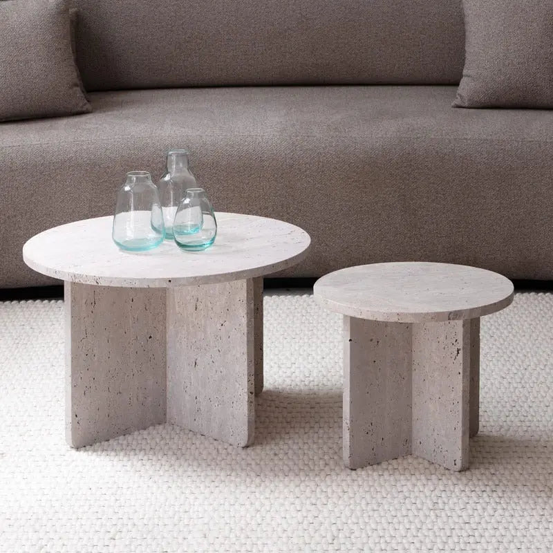 Table basse ronde en travertin - Modernista Maroc