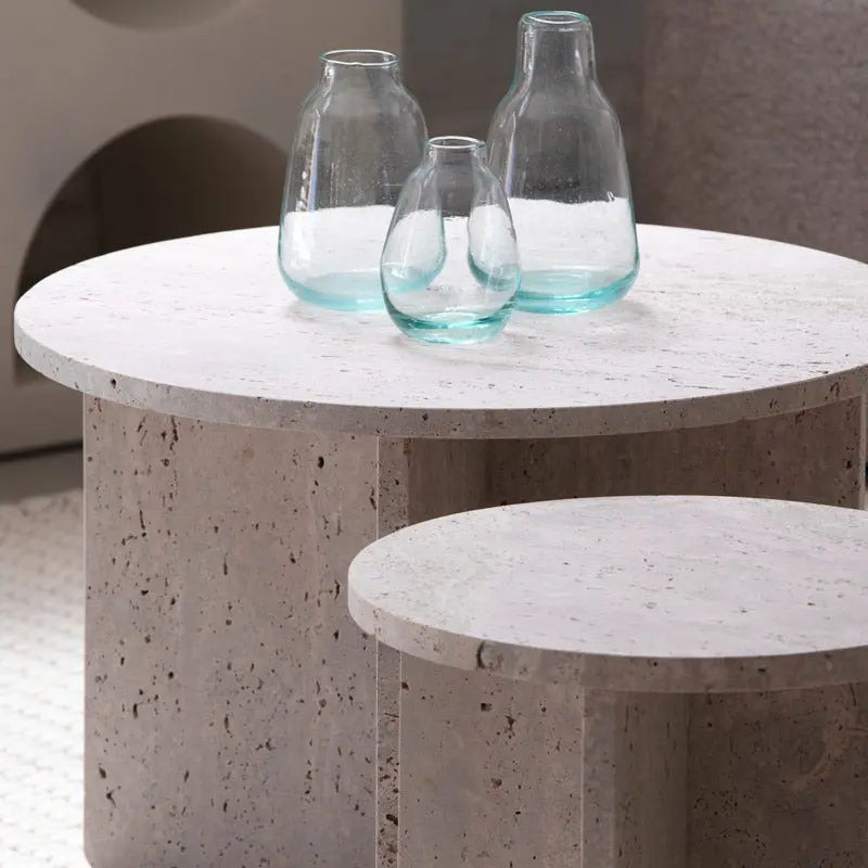 Table basse ronde en travertin - Modernista Maroc