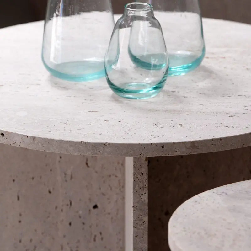 Table basse ronde en travertin - Modernista Maroc