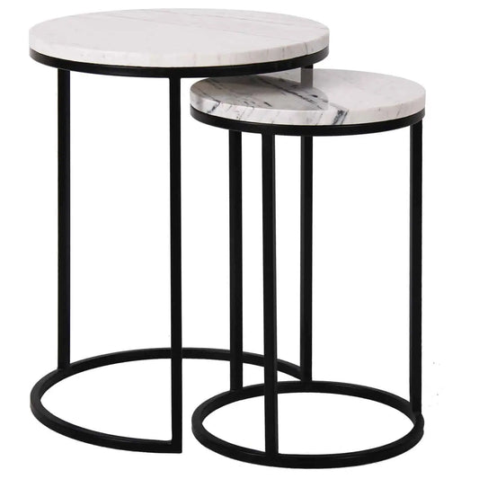 Table d'appoint en marbre blanc lot de 2 - Modernista Maroc