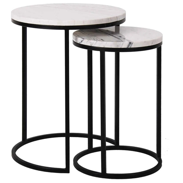 Table d'appoint en marbre blanc lot de 2 - Modernista Maroc