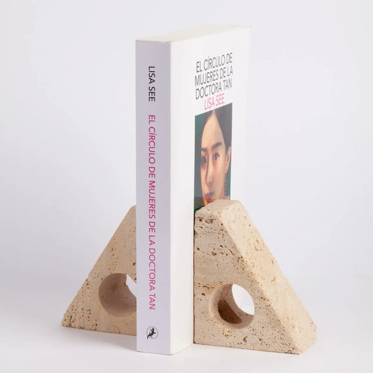 Serre-livres - jardinière en tube de verre - bougeoir en travertin, polyvalent trois usages - Modernista Maroc