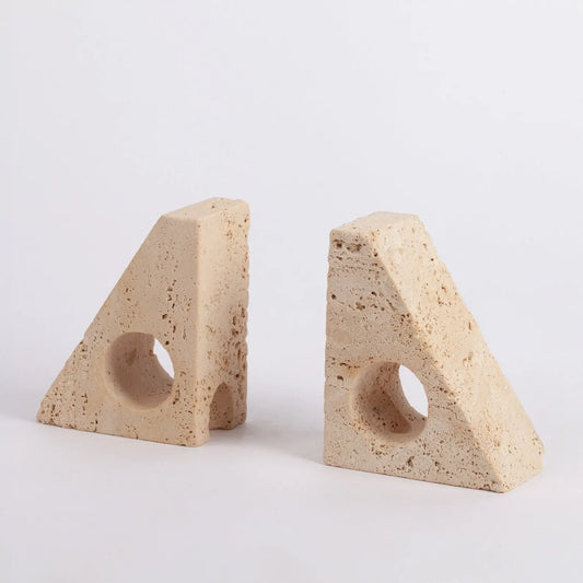 Serre-livres - jardinière en tube de verre - bougeoir en travertin, polyvalent trois usages - Modernista Maroc