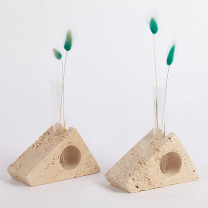 Serre-livres - jardinière en tube de verre - bougeoir en travertin, polyvalent trois usages - Modernista Maroc