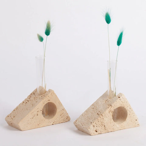 Serre-livres - jardinière en tube de verre - bougeoir en travertin, polyvalent trois usages - Modernista Maroc