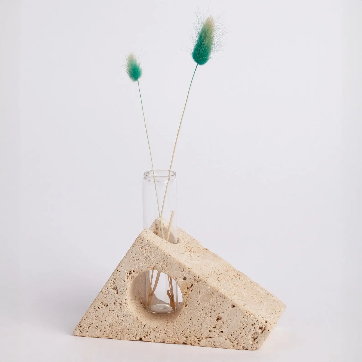 Serre-livres - jardinière en tube de verre - bougeoir en travertin, polyvalent trois usages - Modernista Maroc