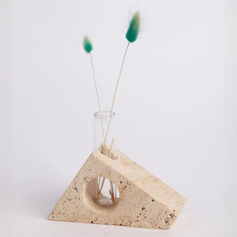 Serre-livres - jardinière en tube de verre - bougeoir en travertin, polyvalent trois usages - Modernista Maroc