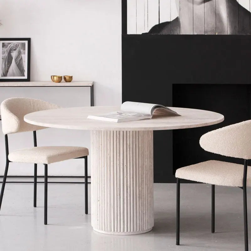 Table à manger ronde en travertin Thèbes