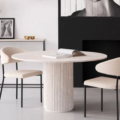 Table à manger ronde en travertin Thèbes