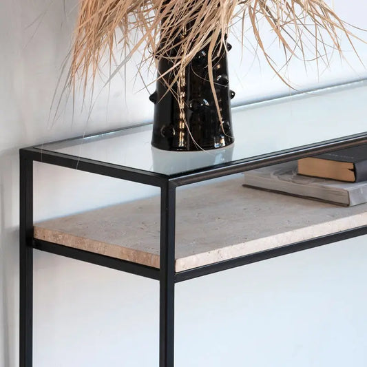 Console en Verre et Travertin Romulus - Modernista Maroc