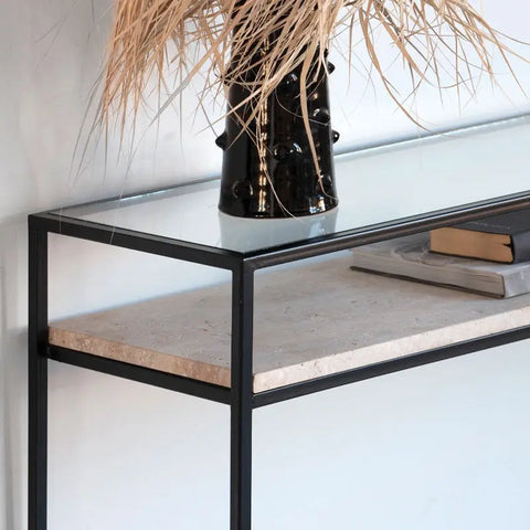Console en Verre et Travertin Romulus - Modernista Maroc