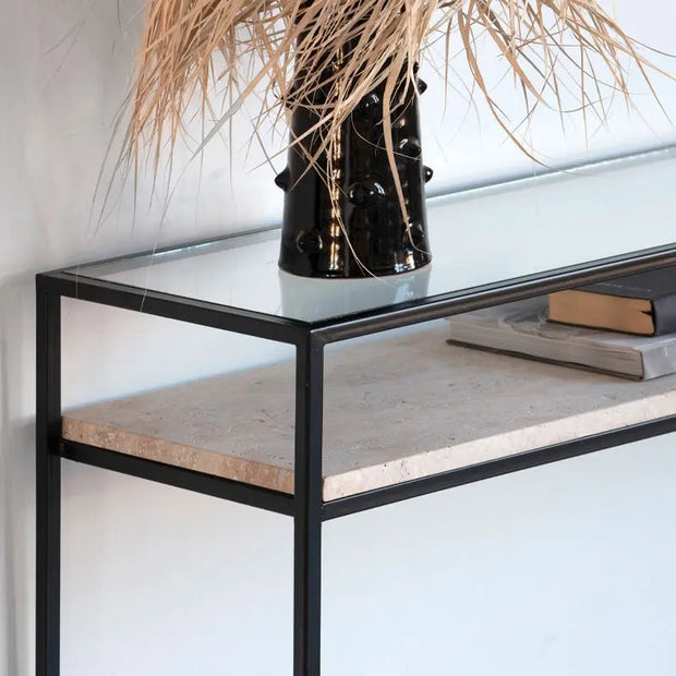 Console en Verre et Travertin Romulus - Modernista Maroc