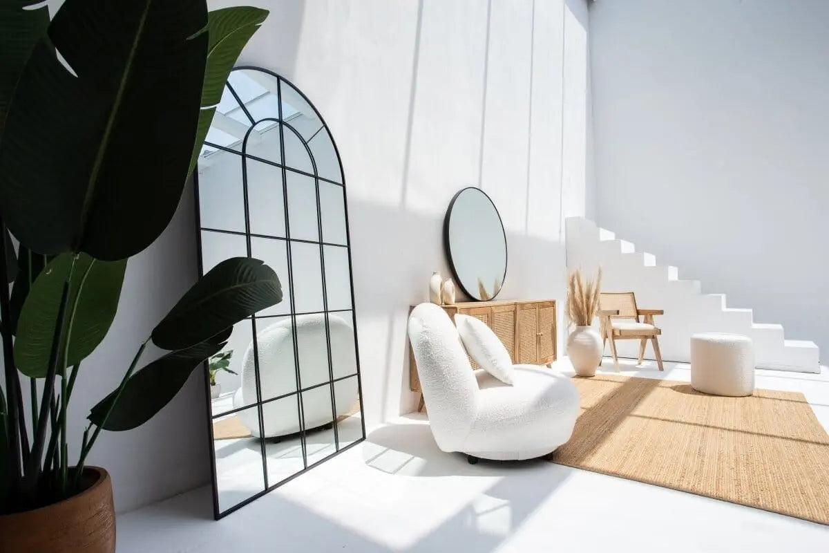 Grand Miroir Arqué Noir avec Grille