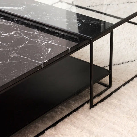 Duo de Tables Basses en Verre et Marbre Noir